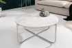 Table basse design en marbre coloris blanc avec piétement en métal argenté